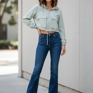 Pull&Bear Mint Green Utility Windbreaker Jacket Cropped Hooded Size M